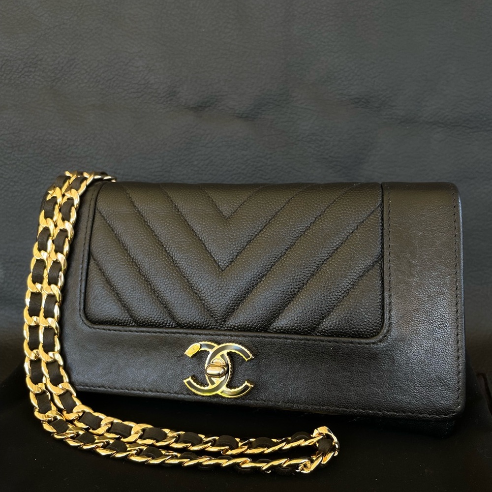 Chanel Black Mademoiselle Wallet with chain